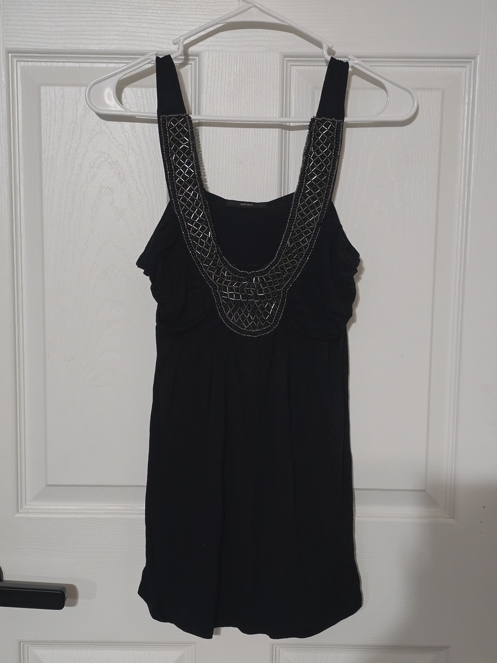 Soprano Black Tank with Silver Beaded Scoop Neck